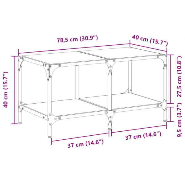 Couchtisch mit Glasplatte Schwarz 78,5x40x40 cm Stahl