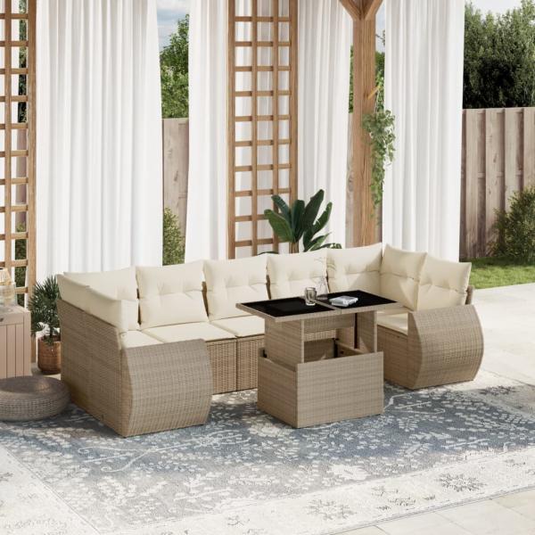 ARDEBO.de - 8-tlg. Garten-Sofagarnitur mit Kissen Beige Poly Rattan