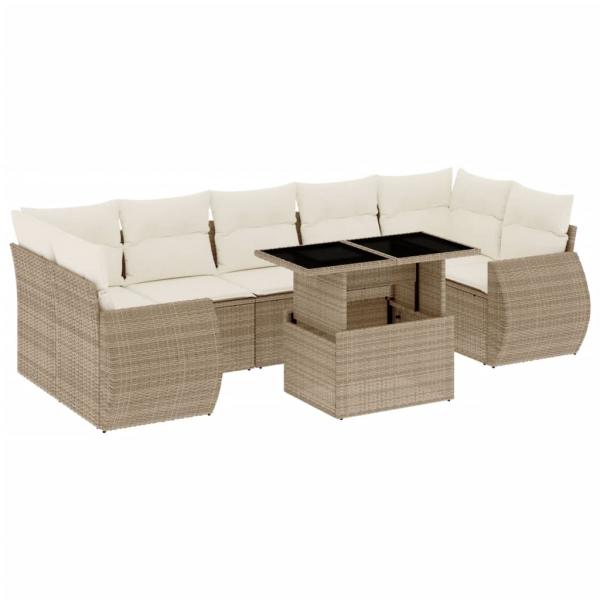 8-tlg. Garten-Sofagarnitur mit Kissen Beige Poly Rattan