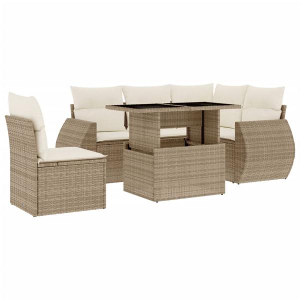 6-tlg. Garten-Sofagarnitur mit Kissen Beige Poly Rattan