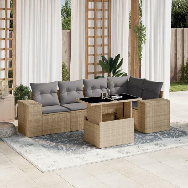 ARDEBO.de - 6-tlg. Garten-Sofagarnitur mit Kissen Beige Poly Rattan