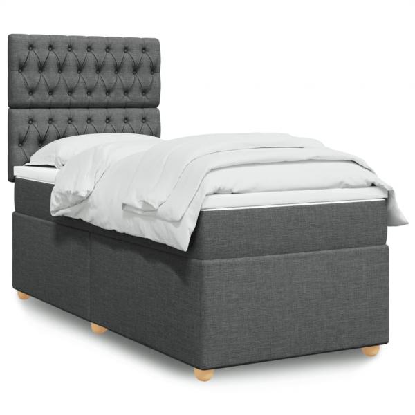 ARDEBO.de - Boxspringbett mit Matratze Dunkelgrau 90x190 cm Stoff