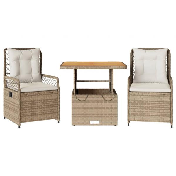 3-tlg. Garten-Essgruppe mit Kissen Beige Poly Rattan