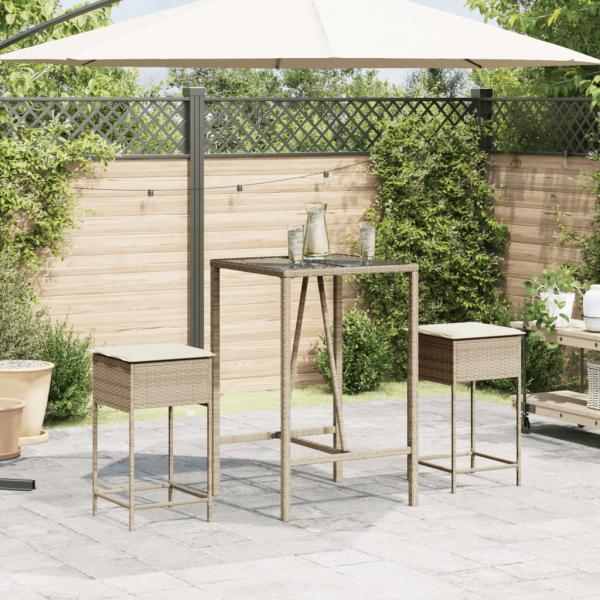 Garten-Barhocker mit Kissen 2 Stk. Beige Poly Rattan