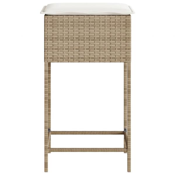 Garten-Barhocker mit Kissen 2 Stk. Beige Poly Rattan