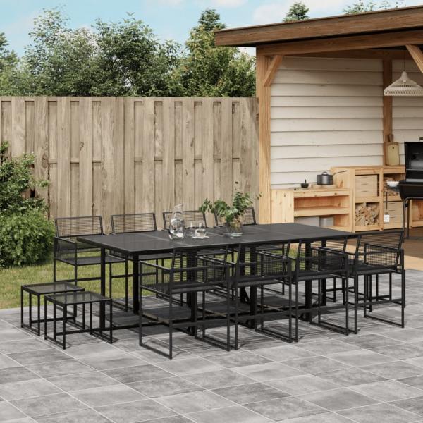 ARDEBO.de - 13-tlg. Garten-Essgruppe Schwarz Poly Rattan