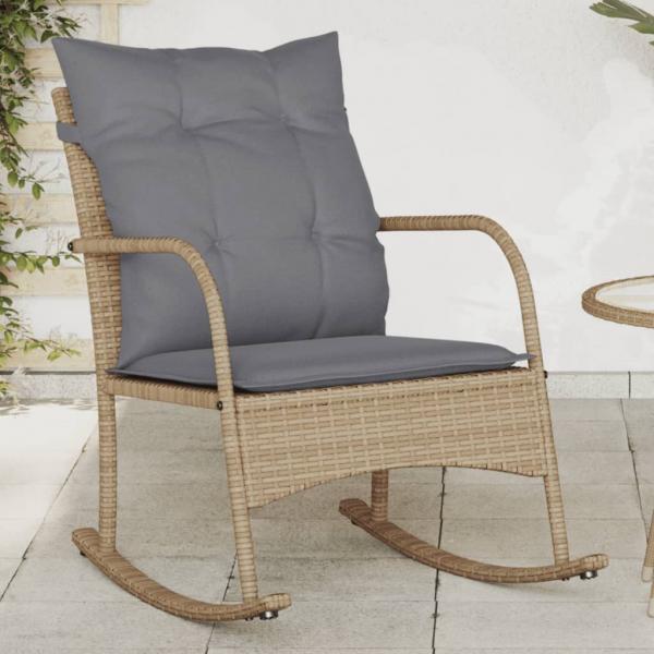 ARDEBO.de - Garten-Schaukelstuhl mit Kissen Beige Poly Rattan