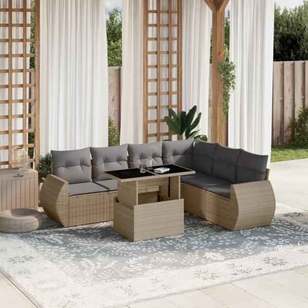 ARDEBO.de - 7-tlg. Garten-Sofagarnitur mit Kissen Beige Poly Rattan