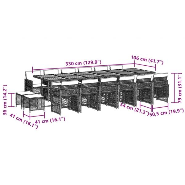 17-tlg. Garten-Essgruppe mit Kissen Schwarz Poly Rattan