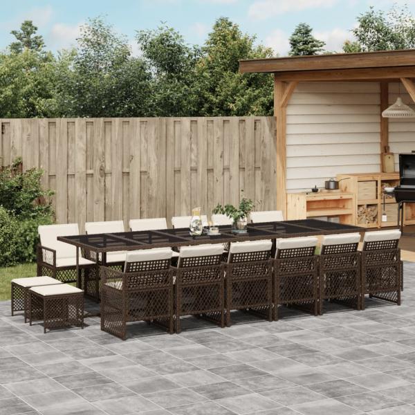 ARDEBO.de - 17-tlg. Garten-Essgruppe mit Kissen Braun Poly Rattan