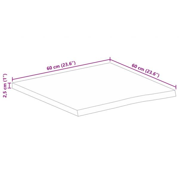 Tischplatte mit Baumkante 60x60x2,5 cm Massivholz Mango