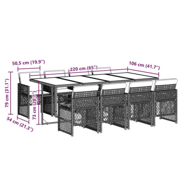 9-tlg. Garten-Essgruppe mit Kissen Grau Poly Rattan