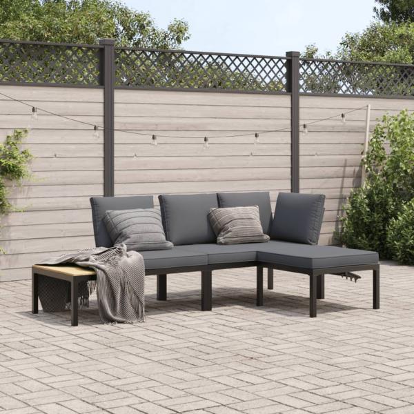 ARDEBO.de - 3-tlg. Garten-Sofagarnitur mit Kissen Schwarz Aluminium