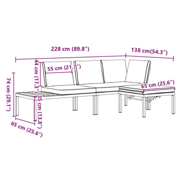 3-tlg. Garten-Sofagarnitur mit Kissen Schwarz Aluminium