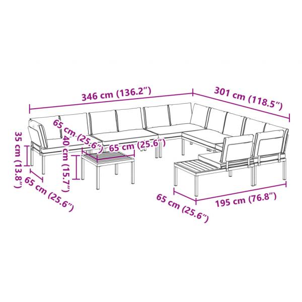 7-tlg. Garten-Sofagarnitur mit Kissen Schwarz Aluminium