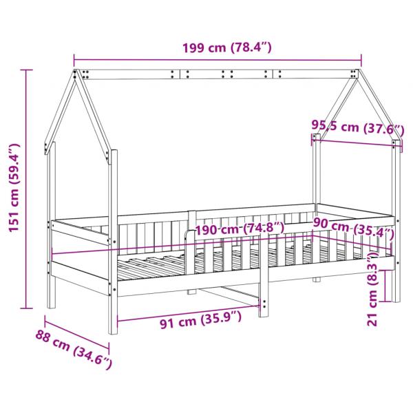 Kinderbett Hausbett Wachsbraun 90x190 cm Massivholz Kiefer