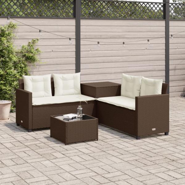 ARDEBO.de - Gartensofa in L-Form mit Tisch und Kissen Braun Poly Rattan