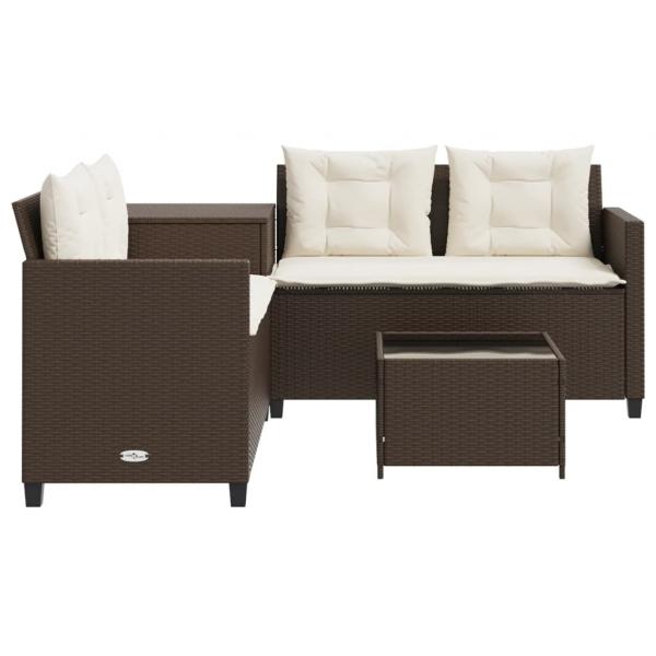 Gartensofa in L-Form mit Tisch und Kissen Braun Poly Rattan