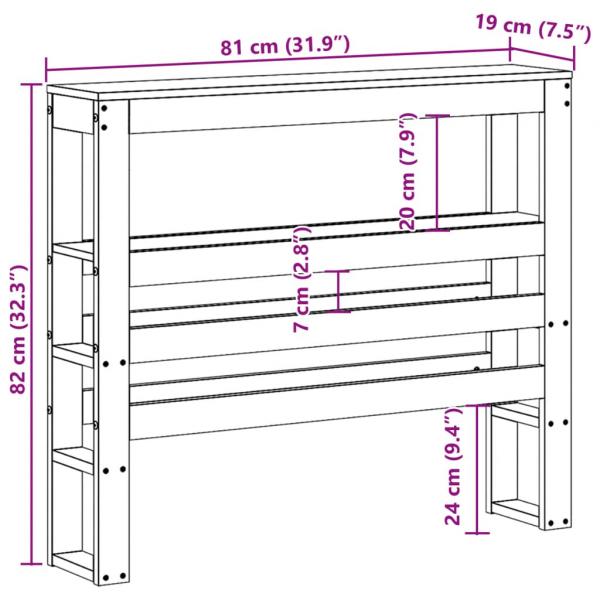 Kopfteil mit Ablagen Wachsbraun 75 cm Massivholz Kiefer