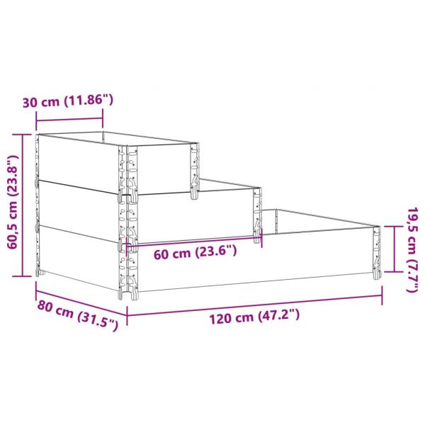 Paletten-Aufsatzrahmen 3-fach Schwarz 120x80 cm Massivholz