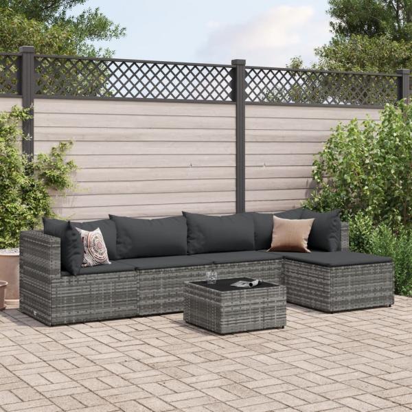 ARDEBO.de - 6-tlg. Garten-Lounge-Set mit Kissen Grau Poly Rattan