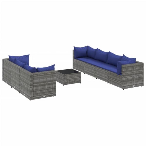 8-tlg. Garten-Lounge-Set mit Kissen Grau Poly Rattan