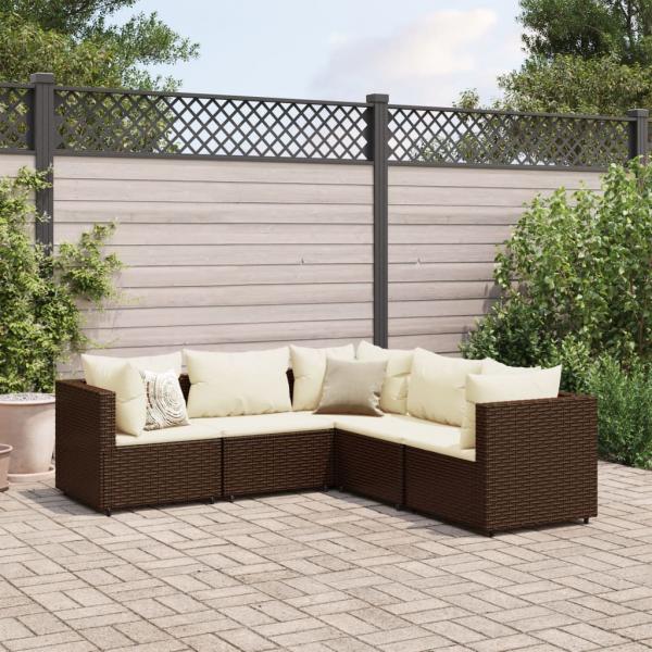 ARDEBO.de - 5-tlg. Garten-Lounge-Set mit Kissen Braun Poly Rattan