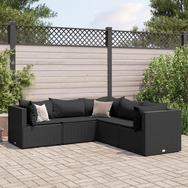 ARDEBO.de - 5-tlg. Garten-Lounge-Set mit Kissen Schwarz Poly Rattan