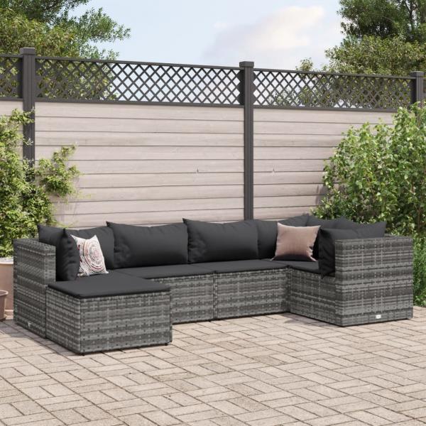 ARDEBO.de - 6-tlg. Garten-Lounge-Set mit Kissen Grau Poly Rattan