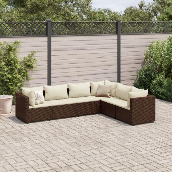 ARDEBO.de - 6-tlg. Garten-Lounge-Set mit Kissen Braun Poly Rattan