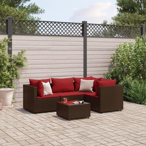 ARDEBO.de - 5-tlg. Garten-Lounge-Set mit Kissen Braun Poly Rattan