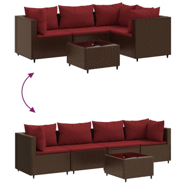 5-tlg. Garten-Lounge-Set mit Kissen Braun Poly Rattan