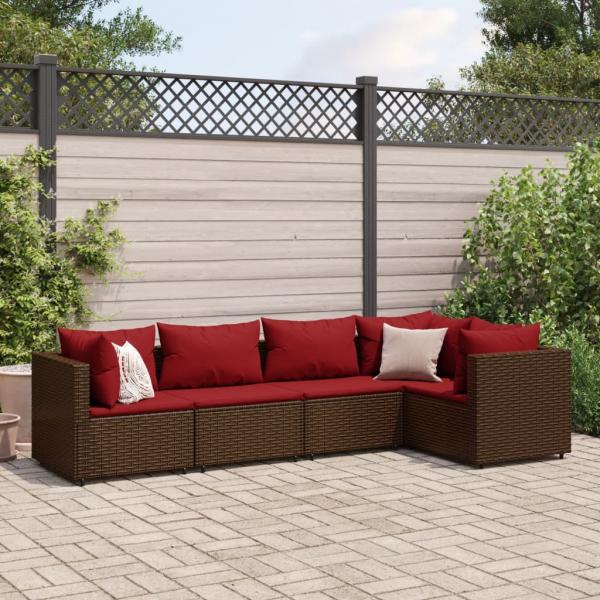 ARDEBO.de - 5-tlg. Garten-Lounge-Set mit Kissen Braun Poly Rattan