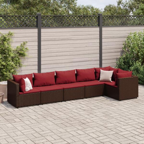 ARDEBO.de - 6-tlg. Garten-Lounge-Set mit Kissen Braun Poly Rattan