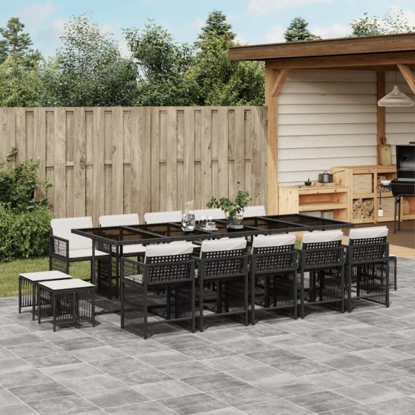 ARDEBO.de - 15-tlg. Garten-Essgruppe mit Kissen Schwarz Poly Rattan