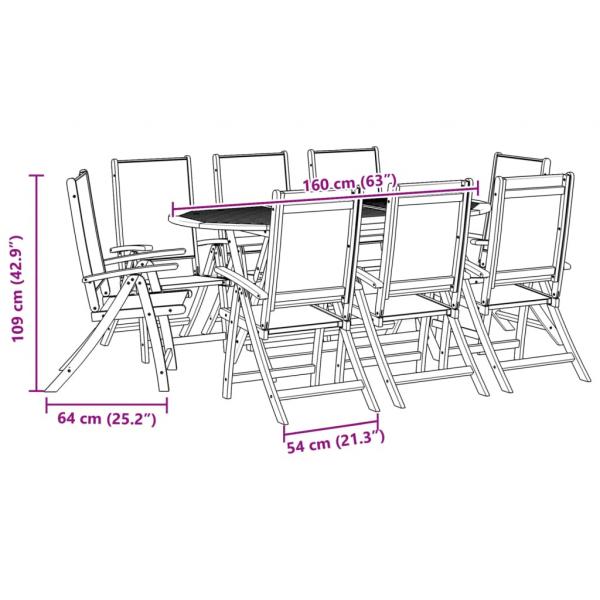 9-tlg. Garten-Essgruppe Massivholz Akazie und Textilene