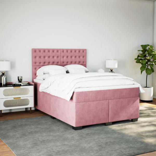 Boxspringbett mit Matratze Rosa 140x190 cm Samt