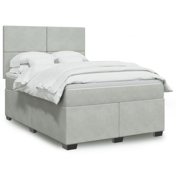 ARDEBO.de - Boxspringbett mit Matratze Hellgrau 140x190 cm Samt