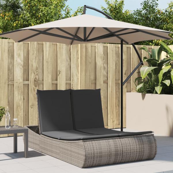 ARDEBO.de - Doppel-Sonnenliege mit Kissen Grau Poly Rattan