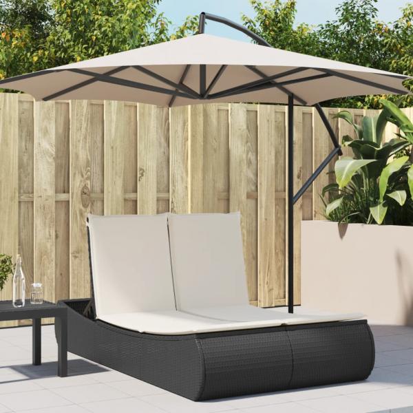 ARDEBO.de - Doppel-Sonnenliege mit Kissen Schwarz Poly Rattan