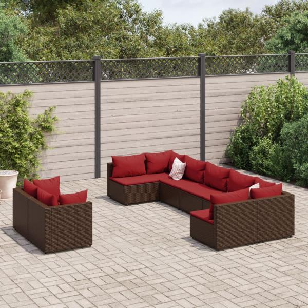 ARDEBO.de - 9-tlg. Garten-Sofagarnitur mit Kissen Braun Poly Rattan