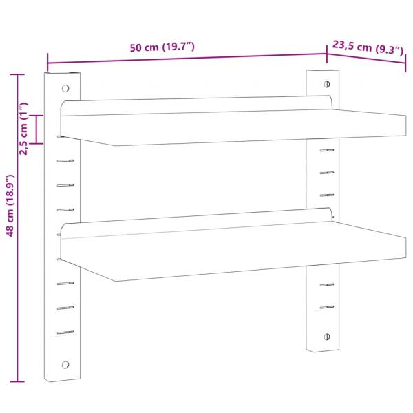 Wandregal mit 2 Böden 50x23,5x60 cm Silbern Edelstahl