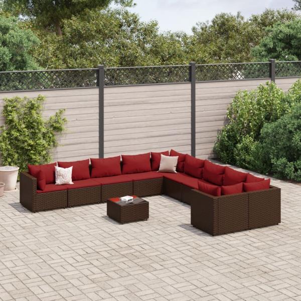 ARDEBO.de - 11-tlg. Garten-Sofagarnitur mit Kissen Braun Poly Rattan