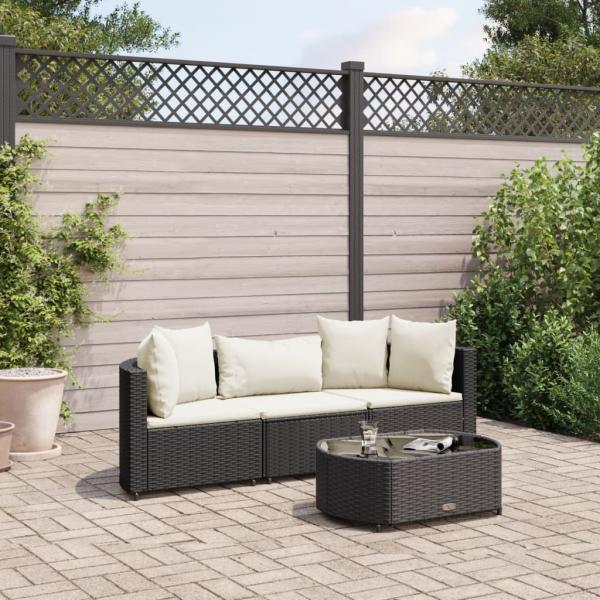 ARDEBO.de - 4-tlg. Garten-Sofagarnitur mit Kissen Schwarz Poly Rattan