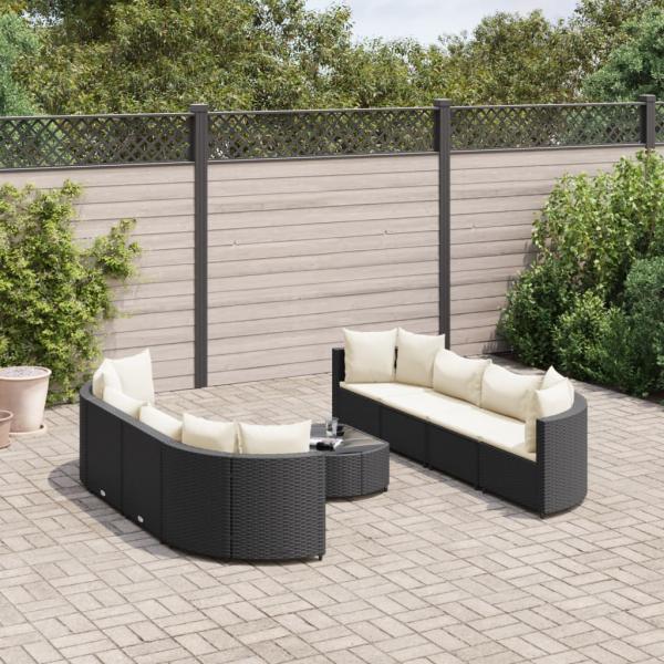 ARDEBO.de - 9-tlg. Garten-Sofagarnitur mit Kissen Schwarz Poly Rattan