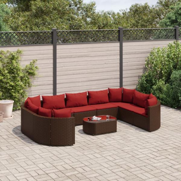 ARDEBO.de - 10-tlg. Garten-Sofagarnitur mit Kissen Braun Poly Rattan