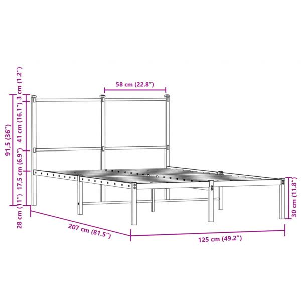 Metallbett ohne Matratze Sonoma-Eiche 120x200 cm