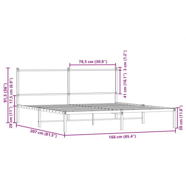 Metallbett ohne Matratze Braun Eichen-Optik 160x200 cm