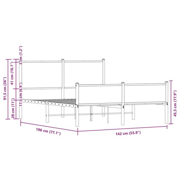 Metallbett ohne Matratze Braun Eichen-Optik 137x190 cm