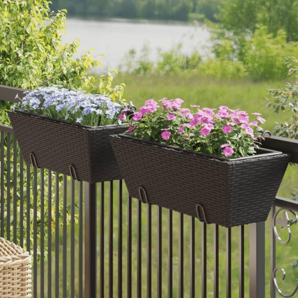 ARDEBO.de - Pflanzkasten mit Haken 2 Stk. Schwarz Poly Rattan